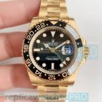 Swiss Replica Rolex GMT Master 2 Gold Watch Black Dial and Ceramic Bezel